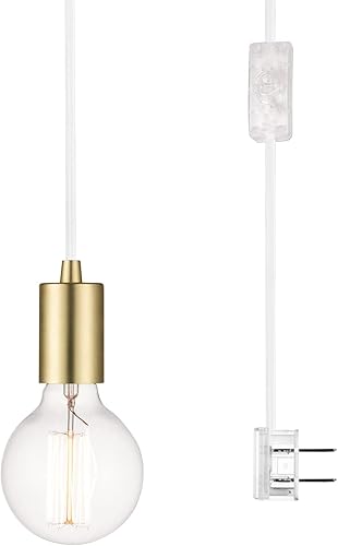 Globe Electric Novogratz x Globe 60599 Emile - Colgante de enchufe expuesto de 1 luz, cable de tela blanca de 15 pies, interruptor basculante de