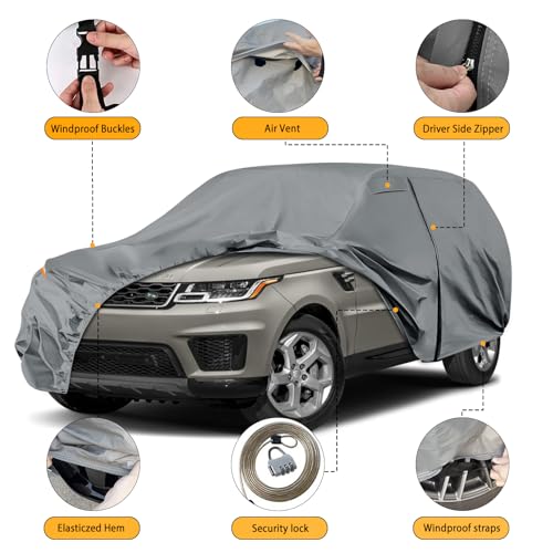 Image of Waterproof Premium Car Covers Replace for 2013-2025 Land Rover Range Rover Sport, 10 Layers Heavy Duty All Weather Car Cover with Zipper Door, Windproof Bands for Snow Rain Dust Protection