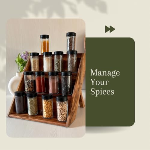 Image of Trendy Trays Wooden Spice Rack Organizer for Kitchen Drawer, Cabinet, and Countertop - Premium Acacia Wood- 3 Tier Shelf | No Bottle included | Spice up Your kitchen with our spice rack organizer
