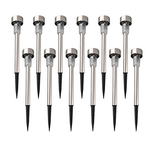 Solar Lights Outdoor, 12PACK Stainless Steel Outdoor Solar Lights - Waterproof, LED Landscape Lighting Solar Powered Outdoor Lights Solar Garden Lights for Pathway Walkway Patio Yard & Lawn-Cool White