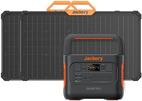 Jackery Solar Generator with Foldable Handle, 1000 PRO, 1002Wh Power Station with 2x80W Solar Panels, AC Fast Charging in 1.8 Hours, 2xPD 100W Ports, Two-Sided Sunlight Absorption, for RV Outdoor Camping & Power Outages