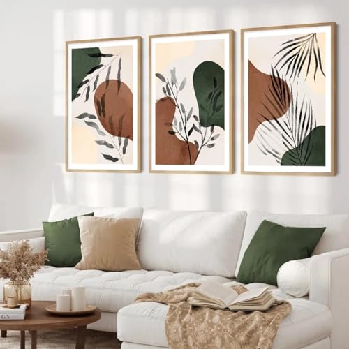 Art mural moderne du milieu du siècle feuilles géométriques 80x110cmx3