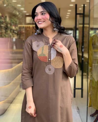 Image of Mehraj Online Store Women's Cotton Embroidery Straight Kurti Pant With Dupatta Set