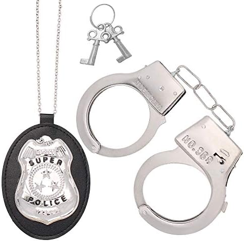 Beelittle Police Handcuffs Police Badge Role Play Set for Swat Detective FBI Halloween and Police Costume Dress up Party Favor Supplies (Set-B)