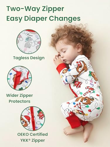 Image of Unisex Baby Bamboo Viscose Long Sleeve Romper, Cute Prints Zipper Footless Jumpsuit, Toddler One-Piece Outfits
