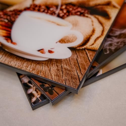 BERLIG Glasbilder Set 3er 30x30 cm Sicherheitsglas – Moderne Wandbilder für Wohnzimmer, Küche & Bad – Sonnenuntergang, Strand, Kaffee & Spa – inkl. Geschenkbox