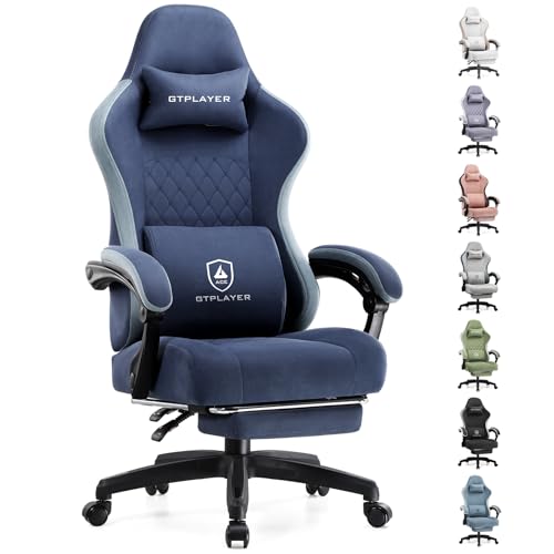 GTPLAYER Gaming Chair, Computer Office Chair with Pocket Spring Cushion, Linkage Armrests and Footrest, High Back Ergonomic Computer Chair with Lumbar Support Task Chair with Footrest(Blue)