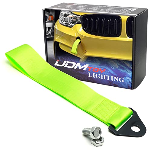 iJDMTOY Sports Lime Green Appearance Racing Style Nylon Tow Strap Universal Fit Compatible with Front or Rear Bumper
