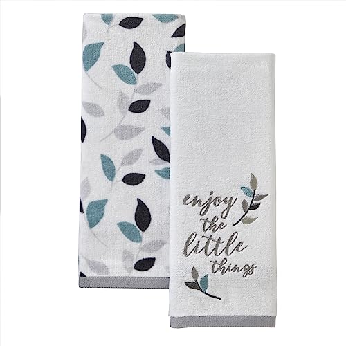 SKL Home Leaves 2 Pc Hand Towel Set, White, 25x15