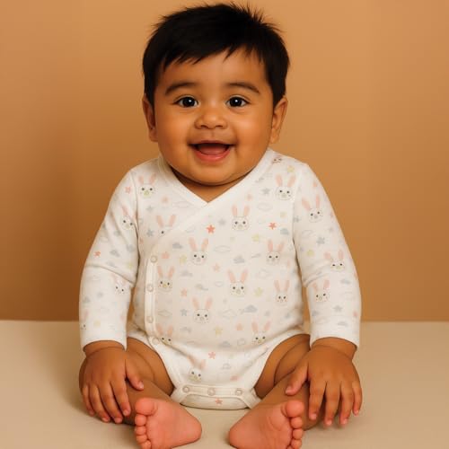 Image of MOM'S HOME Organic Cotton Front Open Kimono Onesie For Newborn Baby | New Born Clothing For Boys & Girls | 0-6 Months | Pack of 1