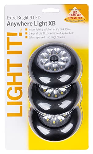 Light It! By Fulcrum, 30016-303 9-Led Anywhere Light Xb, Black, 3 Pack #TOP2