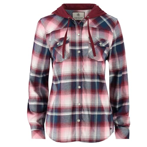 Legendary Whitetails Womens Hooded Stretch Flannel Button Up Shirt Manhattan Plaid XL