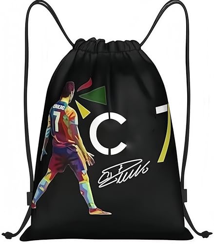 Generisch Fußball-Motiv Turnbeutel, Sportbeutel mit Kordelzug, Mehrfarbig auf Schwarz, Multifunktional für Sport und Freizeit