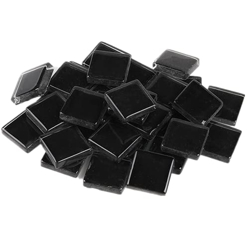 200g Carreaux de Mosaïque Tesselles en Verre ,1,5x1,5cm Carré Mosaïque de Pierres Morceaux de Mosaïque en Verre pour Loisirs Créatifs, Décoration(Noir) Cover
