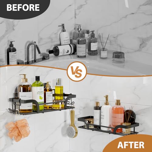 Image of LEVERLOC 2 Pack Shower Caddy Suction Cup, Shower Shelves for Inside | Rustproof Bathroom Storage, NO Drill Bathroom Organizer, Heavy Duty Storage Basket, Black Shower Caddies, Metal Shower Shelf