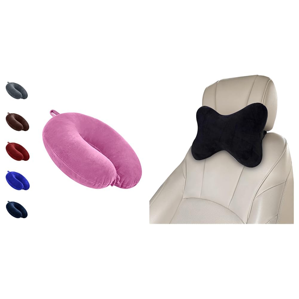 GREELI Neck Pillow for Travelling Luxurious Airplane Travel Pillow Head Rest Neck Holder Pillow + Car Neck Rest Pillow for Head Rest Super Soft Fiber Neck Support for Car Seat, Office Chair,-image-36