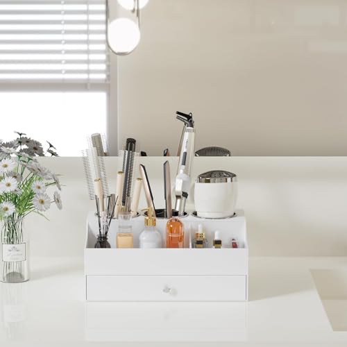 Hair Tool Organizer, Acrylic Hair Blow Dryer Holder Stand for Straightener and Curling Storage, Bathroom Vanity Countertop Organization for Makeup Accessories (White) by Messmenos - Image 2