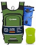 SASMO® Mochila pequeña para bicicleta de 8 L con bolsa de hidratación (verde) – Compartimento térmico y red para casco, mochila impermeable para