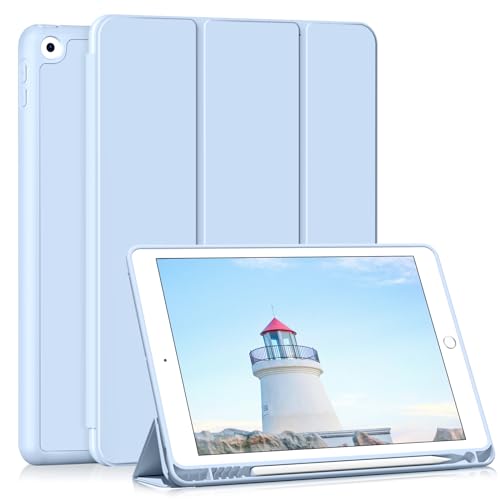 Image of Case for iPad 9th Generation 2021 / iPad 8th Gen 2020 /iPad Cover 7th Generation 2019, Silicone Case with Pencil Holder for iPad 9 /8 /7 10.2 inch, Auto Sleep /Wake, Blue