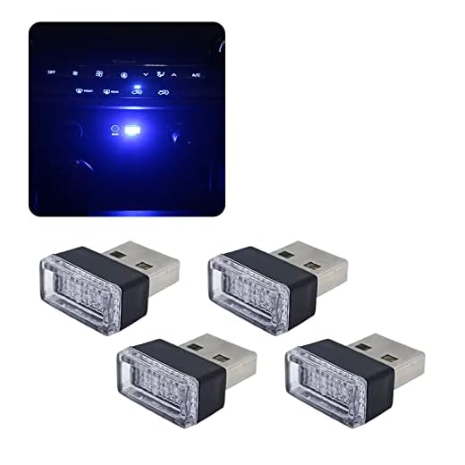 Miytsya 4 PCS USB-LED Car Interior Atmosphere Lamp, Night Led Decoration Mini USB Light, Ambient Lighting Kit, Charging for Interior Led Lights (Blue)