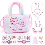 Einhorn Handtasche Geschenk, Einhorn Handtasche Schmuckset für Mädchen 3 4 5 6 7 Jahre für Rollenspiel Geburtstagsgeschenk