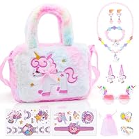 Einhorn Handtasche Geschenk, Einhorn Handtasche Schmuckset für Mädchen 3 4 5 6 7 Jahre für Rollenspiel Geburtstagsgeschenk
