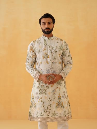 Sojanya Luxe (Since 1958) Men'S Georgette Persian Embroidered Cream & Multi Long Kurta2