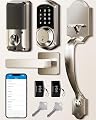Veise VE06-H Smart Front Door Lock Set, App Control, Keyless Entry Deadbolt with Lever Handle, Electronic Digital Touchscreen Keypad, Auto Lock, Easy Install, Satin Nickel