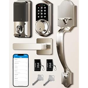 Veise VE06-H Smart Front Door Lock Set, App Control, Keyless Entry Deadbolt with Lever Handle, Electronic Digital Touchscreen Keypad, Auto Lock, Easy Install, Satin Nickel Satin Nickel Handl