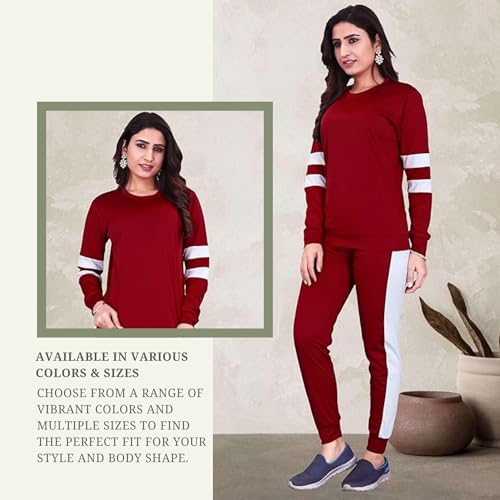 Image of ALISBA Women's Cotton Solid Tracksuit with Round Neck Full Sleeve Straight Length Relaxed Fit and Drawstring Closure Pant