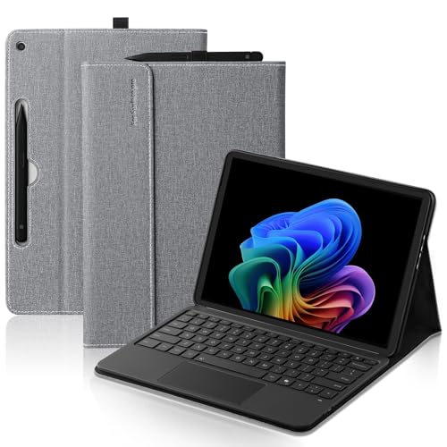 Akkerds Compatible with Microsoft Surface Pro 12 Case 2025, Multiple Viewing Angle Case with Slim Pen 2 Holder, Business Portfolio Leather Type Cover, Grey