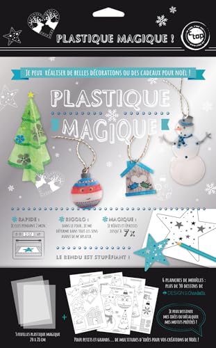Kit plastique magique translucide Thème Noël (3 feuilles 20x28 cm, 20 modèles et un abécédaire)