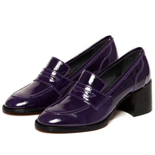 Image of SHODENSE Women Vintage Chunky Heel Loafers Pumps Platform Round Closed Toe Oxford Shoes Burnished Patent Matte Suede Slip On Dress Loafer Block Stacked Heels Office Formal Work Business 4-11 M US