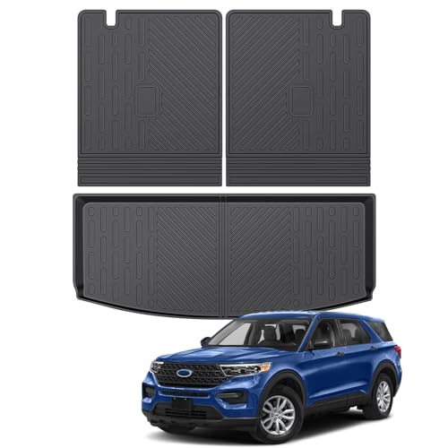 JTYZSM Rear Cargo Mat & Backrest Mat for 2020-2025 Ford Explorer 6&7 Seats All Weather TPE Seat Back Protector Trunk Cargo Liner for 2020 2021 2022 2023 2024 2025 Ford Explorer Accessories