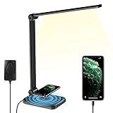 Koopala LED Desk Lamp with10W Fast Wireless Charger, 5V 2A USB Charging Port, 5 Lighting Mode & 5 Brightness,Touch Control, Auto Timer, Eye-Caring Reading Table Lamps for Home Office Dorm Room