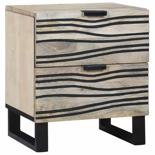 Armoire de chevet en bois massif en acacia avec tiroir, 40 x 33 x 46 cm, blanc et noir, armoire de chevet en bois rustique pour chambre à coucher