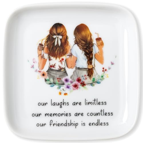 Crisky Best Friend Birthday Gifts for Women, Friendship Gifts for Women, Trinket Ring Dish Jewelry Tray for Friend Her Sisters Besties Long Distance Graduation Gift Ideas, Square