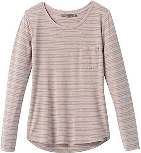 Prana Women's Foundation Long Sleeve Crew Neck Top, Sparrow Heather Stripe, Small #TOP14