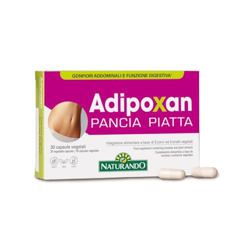 Naturando Adipoxan Pancia Piatta Complemento alimenticio que contrasta hinchazón abdominal y promueve la función digestiva con Anís, Hinojo, Melisa y Jengibre - 30 cápsulas