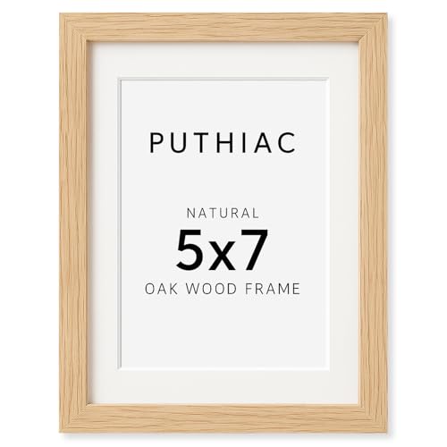 5x7 Oak Wood Picture Frame - Minimalist 5x7 Picture Frame, 5"x7" Frame Wood, Natural Solid Wooden Picture Frames for Wall Art Photo and Prints(1 Pack, Beige)