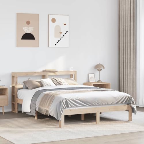 Juroupi Estructura de Cama con cabecero Estructura Cama Bed Frame Cama con cabecero somier Madera Maciza Pino 160x200 cm // 3306051