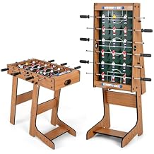 GYMAX Folding Foosball Table, Freestanding Soccer Game Table with 2 Balls for Family, Home, Game Room Teens Adult
