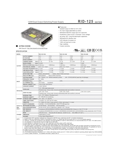 Alimentation à découpage double sortie RID-125 125W pour systèmes industriels - 4