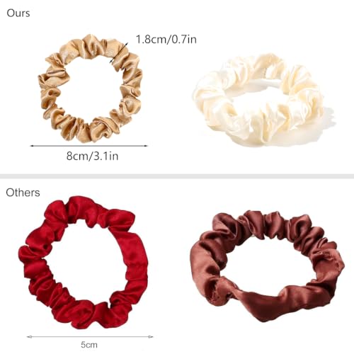 Image of Silk Hair Ties Satin Scrunchies - Small Mini Scrunchy for Women Thick Hair Accessories Cute Soft No Slip Hair Elastics Ponytail Holder for Curly Hair No Damage Hairties Gift for Girls