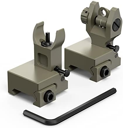 Feyachi Flip Up Iron Sight Front Rear Sight Compatible for Picatinny Rail and Weaver Rail of Rifle, Foldable Sights (Khaki)