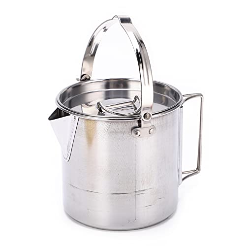 XHTLLO Camping Kettle Stainless Steel Heat Resistant Portable Hiking Pot, 1.2L Capacity, Foldable Handles, Includes Lid and Storage Bag, for Outdoor Activities