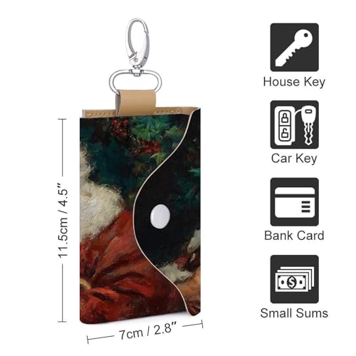 Santa Claus Holding An Adorable Deer Key Holder Bag PU Leather ID Card Holder Keychains Case Cover for Men Women2