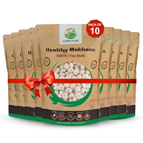 Image of FARM PURE Premium Phool Makhana | Fox Nuts 200g x 10 Pack | Crunchy Roasted Lotus Seeds | Gluten-Free, Low-Calorie, Healthy Snacking, Fasting | Farm Fresh & Preservative-Free I Makhana for Prasadam