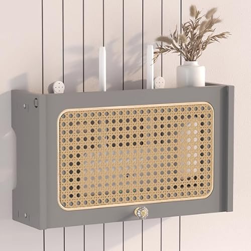 WiFi Wireless Router Storage Box, Wall-Mounted Cabinet nizer, Rattan Shelf for Concealing Electl Devices &amp; Clutter, Stylish Home Decor Solution
