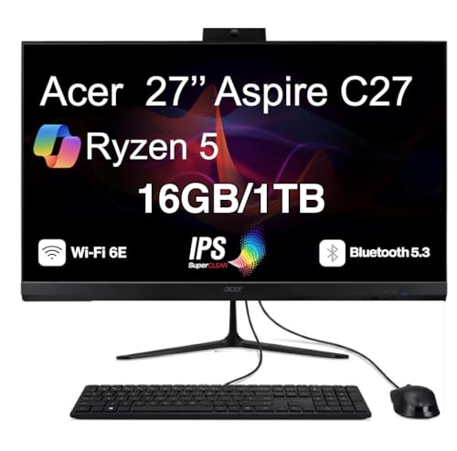 Image of Acer Aspire C27 Professional All-in-One 27 inch IPS FHD Display (AMD Ryzen 5 7430U, 16GB DDR4, 1TB PCIe SSD, AMD Radeon, WiFi 6E, Webcam, Bluetooth 5.3, Win 11 Pro)